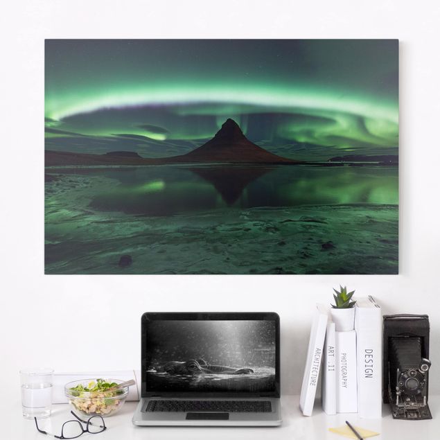 Quadri su tela con montagne L'aurora boreale in Islanda