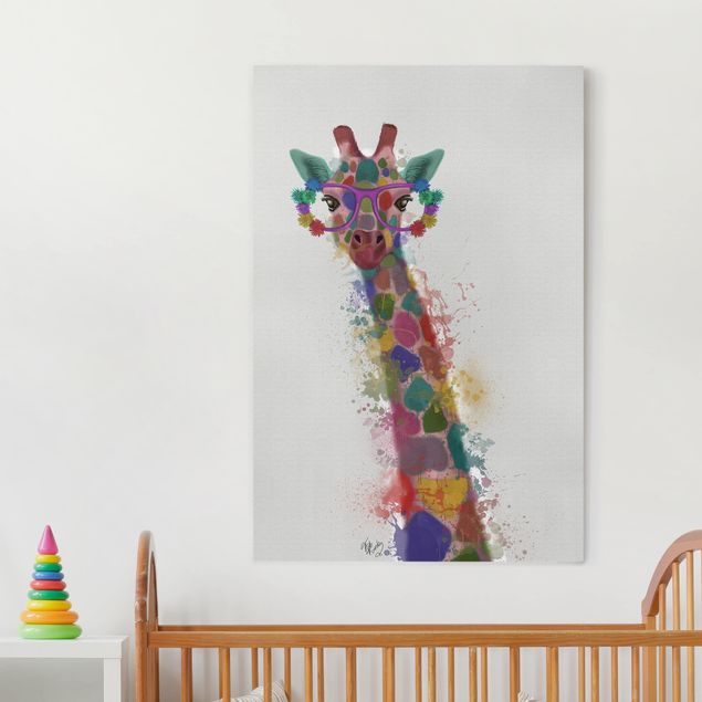 Quadri su tela con giraffe Giraffa con schizzi arcobaleno