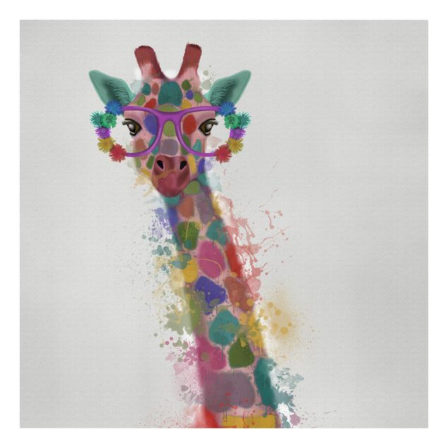 Quadro animali Giraffa con schizzi arcobaleno