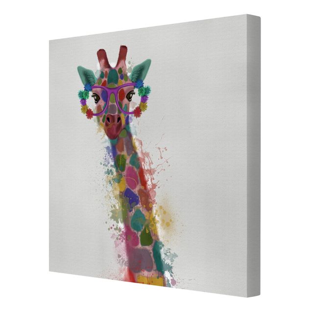 Stampe su tela animali Giraffa con schizzi arcobaleno