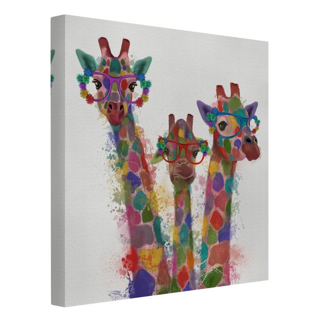 Quadri moderni   Trio di giraffe con schizzi arcobaleno