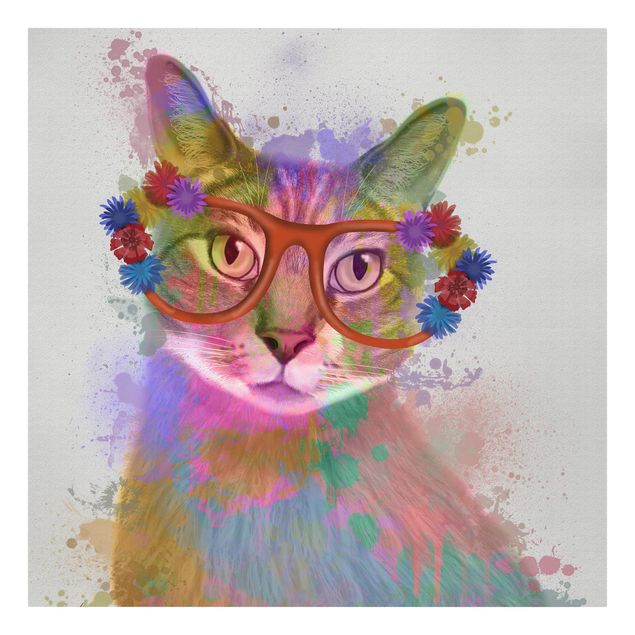 Quadro animali Gatto con schizzi arcobaleno