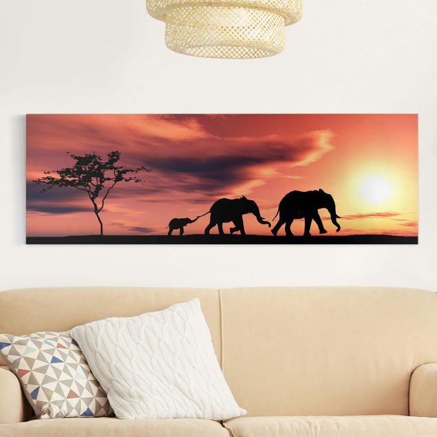 Quadri su tela con elefanti Famiglia di elefanti della Savana
