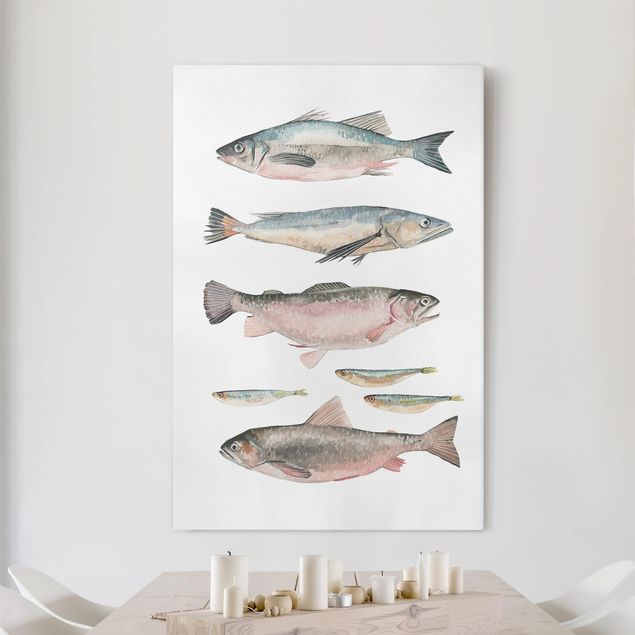 Quadro pesci Sette pesci in acquerello I