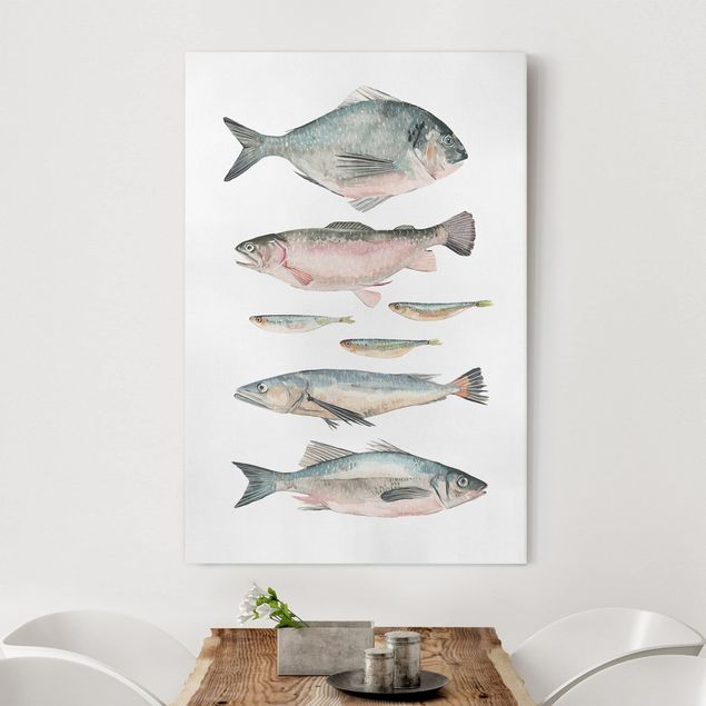 Quadri su tela con pesci Sette pesci in acquerello II