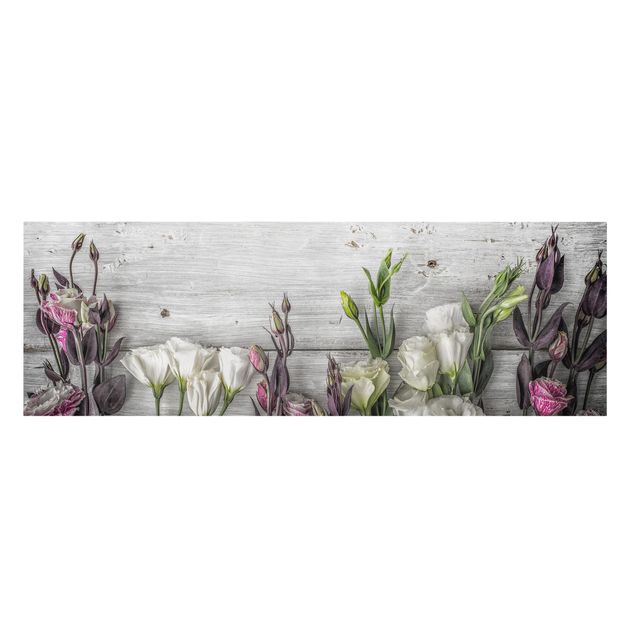 Quadri grigi Tulipano Rosa su Legno Shabby