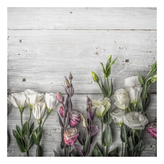 Quadro grigio Tulipano Rosa su Legno Shabby