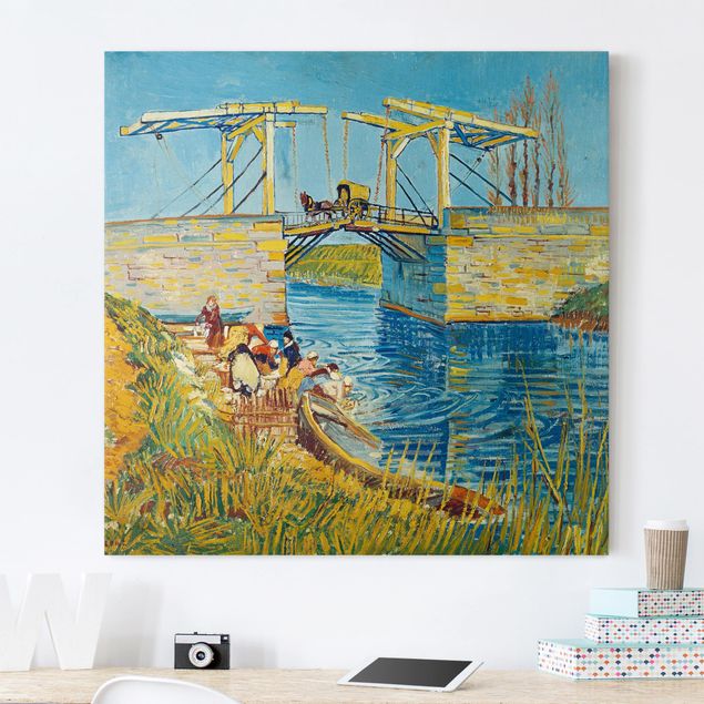 Quadri Impressionismo Vincent van Gogh - Il ponte levatoio di Arles con un gruppo di lavandaie
