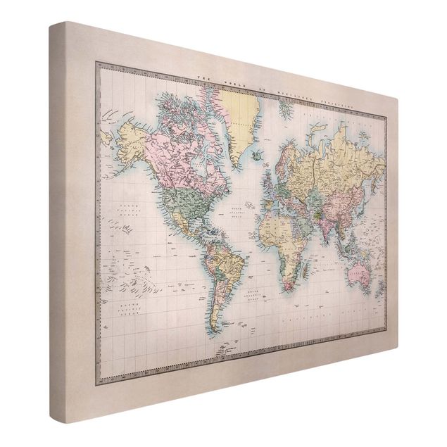 Quadri Mappa del mondo vintage del 1850