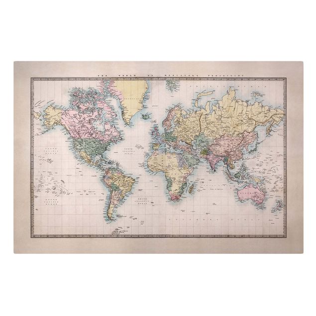 Stampa su tela Mappa del mondo vintage del 1850