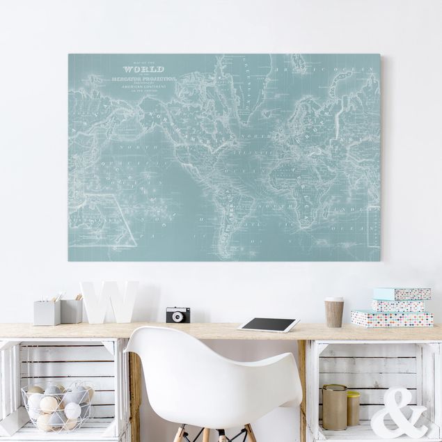 Mappamondo su tela Mappa del mondo in blu ghiaccio