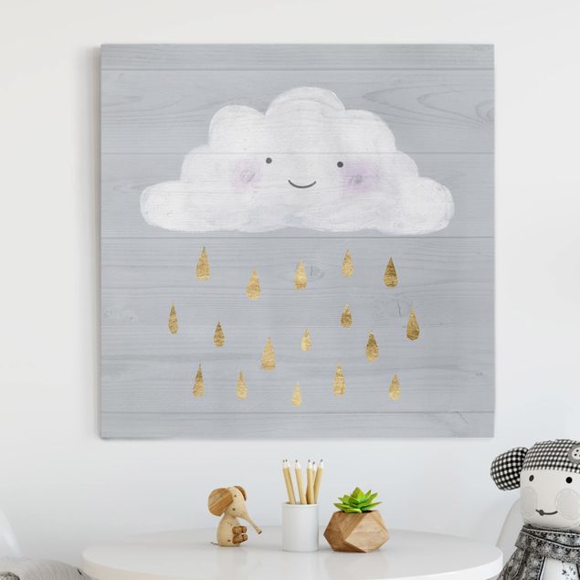Decorazioni camera bambini Nuvola con gocce di pioggia d'oro