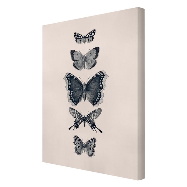 Quadri moderni grigi Farfalle d'inchiostro su sfondo beige