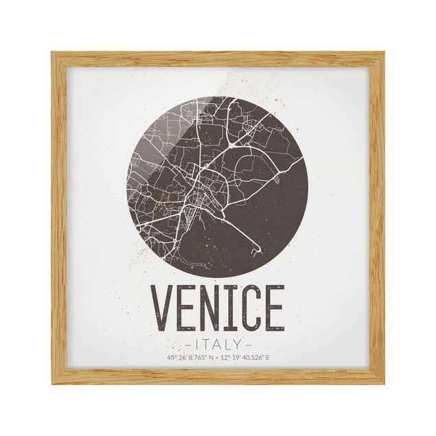 Quadri con cornice con mappamondo Mappa di Venezia - Retrò