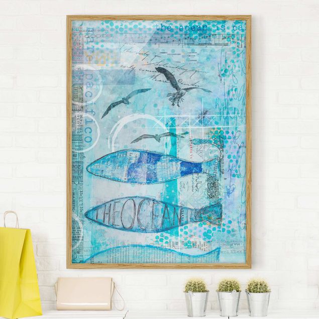 Quadro pesci Collage colorato - Pesce blu