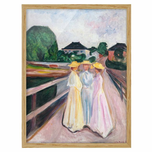 Stile di pittura Edvard Munch - Tre ragazze sul ponte