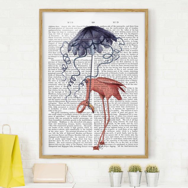 Quadri con cornice con animali Lettura con animali - Fenicottero con ombrello