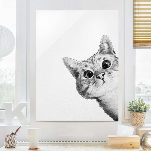 Magnettafel Glas Illustrazione - Gatto Disegno in bianco e nero