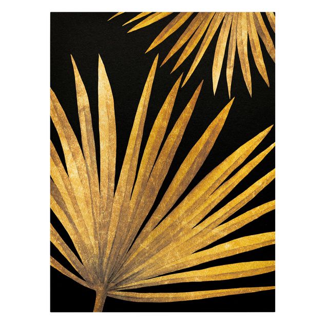 Quadri su tela Oro - Foglia di palma su nero