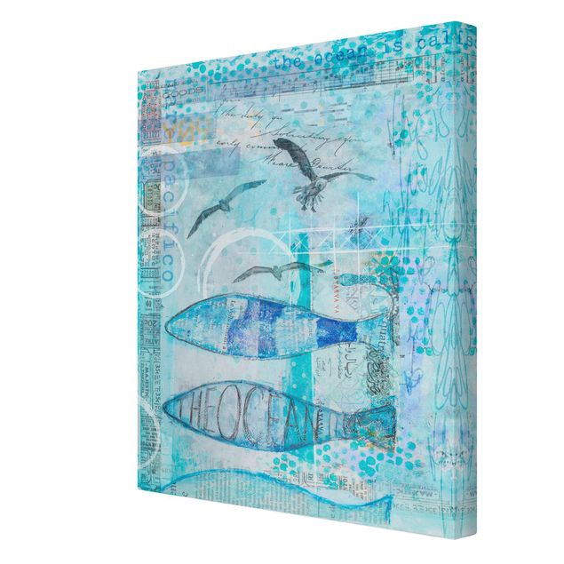 Riproduzioni quadri Collage colorato - Pesce blu