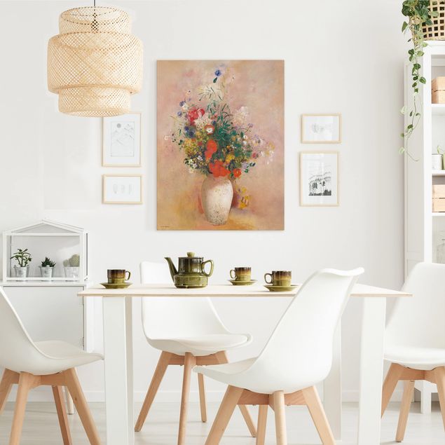Stile di pittura Odilon Redon - Vaso con fiori (sfondo rosato)