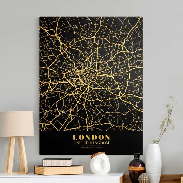 Quadri in bianco e nero Mappa di Londra - Nero classico