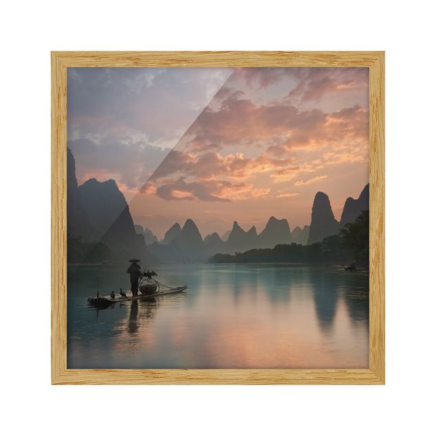 Quadro paesaggio Alba sul fiume cinese