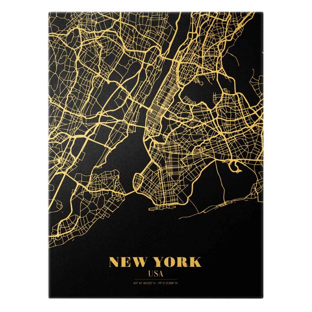 Quadro nero Mappa di New York - Nero classico