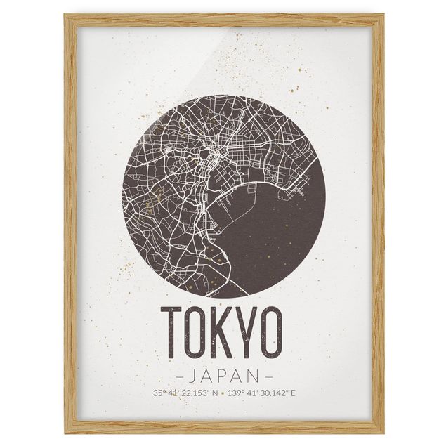 Quadri con cornice con frasi Mappa di Tokyo - Retrò