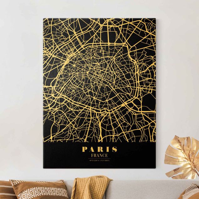 Quadri Parigi Mappa di Parigi - Nero classico