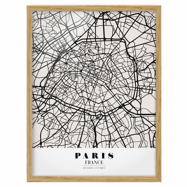 Quadri con cornice con frasi Mappa di Parigi - Classica