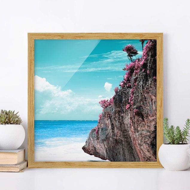 Quadri con cornice con spiaggia Roccia nei Caraibi