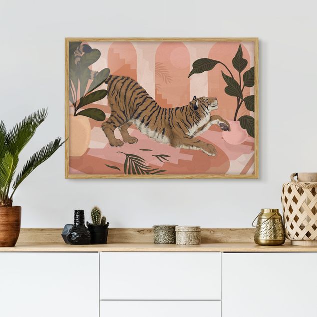 Quadri con cornice con animali Illustrazione - Tigre in pittura rosa pastello