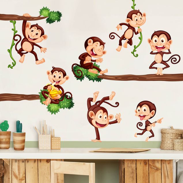 Autocolantes de parede macacos Famiglia di scimmie