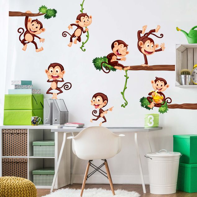 Adesivo murale albero Famiglia di scimmie