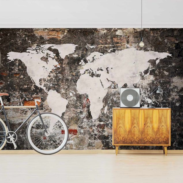 Carta da parati effetto pietra Vecchia mappa del mondo a parete