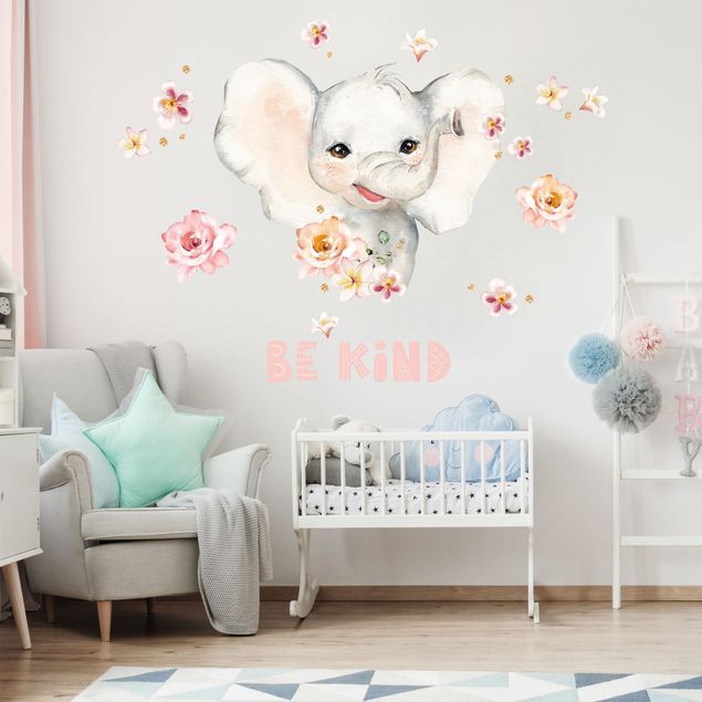 Adesivi murali animali Elefante ad acquerello - Be Kind