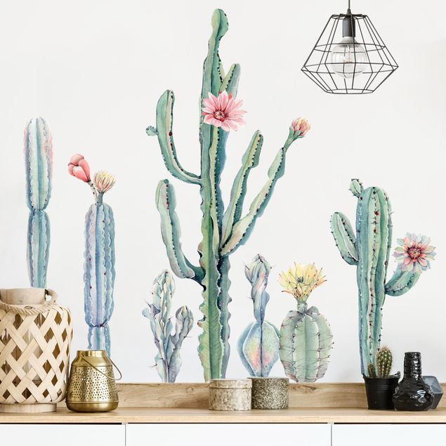 Adesivi murali piante Set acquerello fiori di cactus XXL