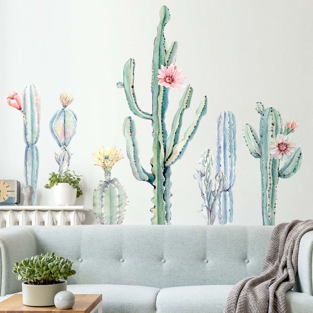 Adesivi murali fiori Set acquerello fiori di cactus XXL