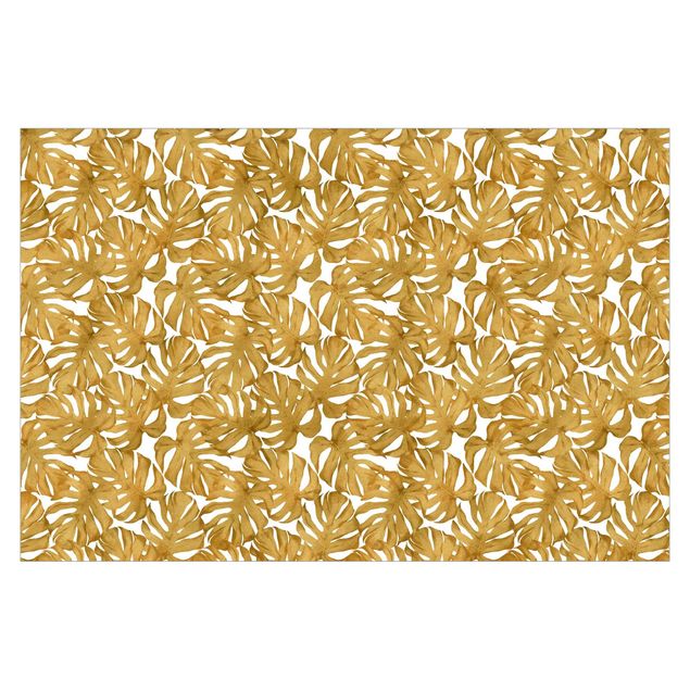 Carta da parati - Acquerello foglie di monstera in acquerello oro