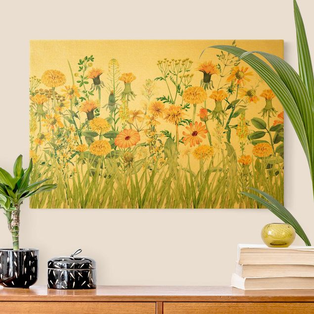 Riproduzioni quadri famosi Prato fiorito in acquerello giallo