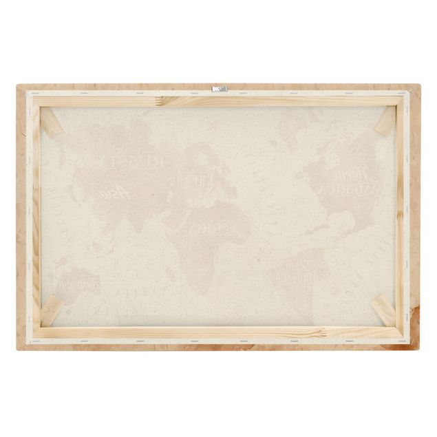 Quadro su tela naturale - Planisfero con effetto acquerello beige e marrone - Formato orizzontale 3:2