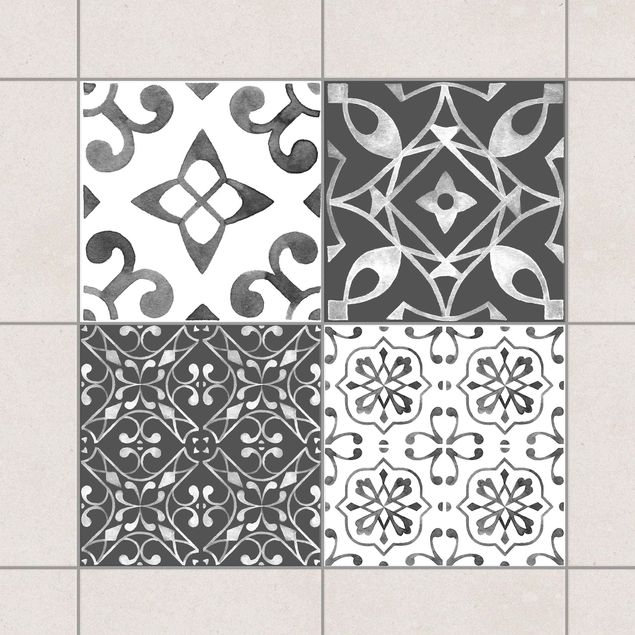 Adesivi per piastrelle con disegni Motivo acquerello bianco grigio n.1