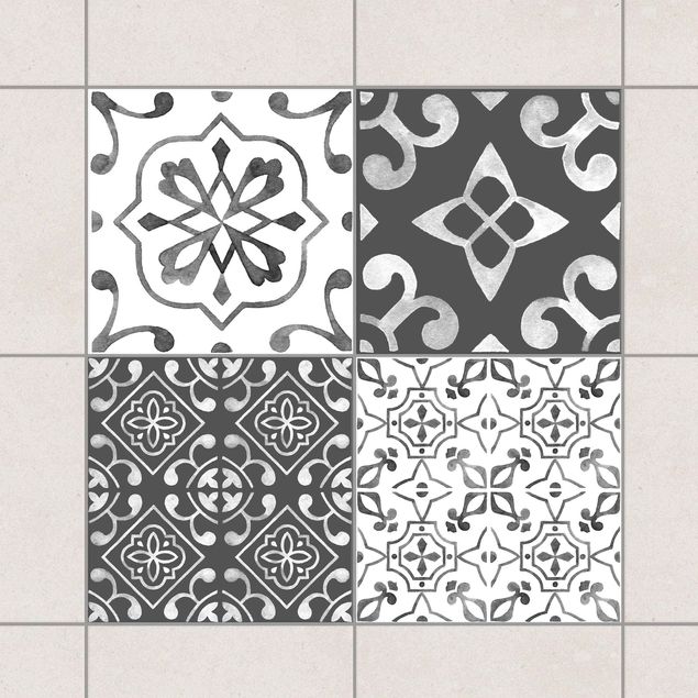 Adesivi per piastrelle con disegni Disegno ad acquerello bianco grigio n.2
