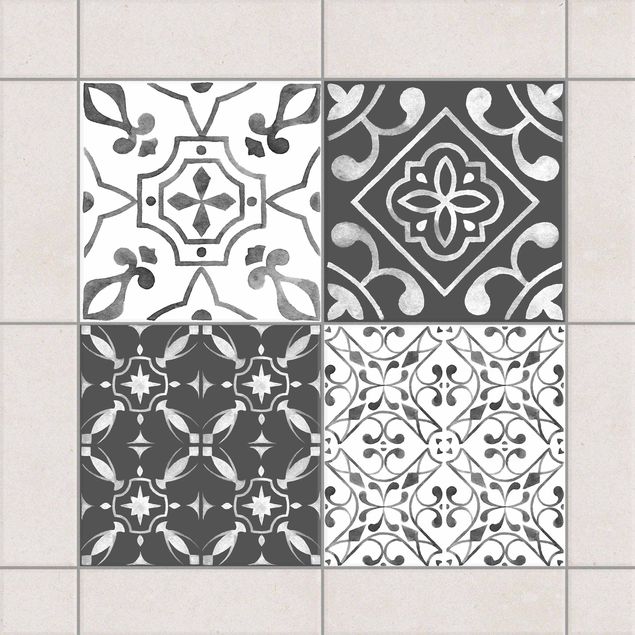 Adesivi per piastrelle con disegni Disegno ad acquerello Bianco grigio n.3
