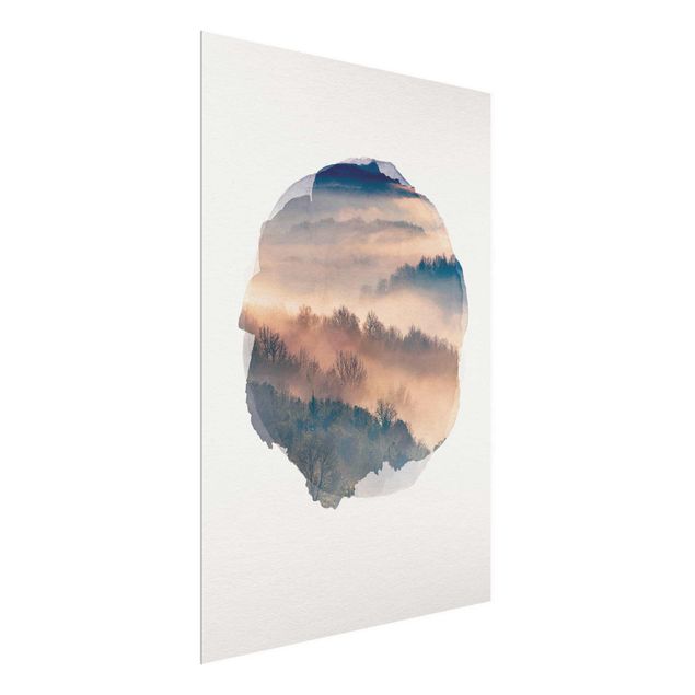 Quadri in vetro con paesaggio Acquerelli - Nebbia al tramonto