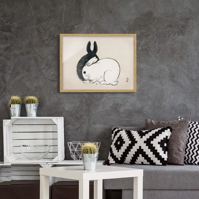 Quadri con cornice vintage Disegno vintage asiatico di due coniglietti