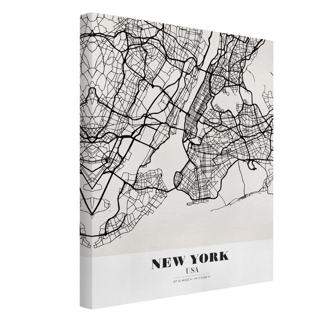 Quadri moderni bianco e nero Mappa di New York - Classica