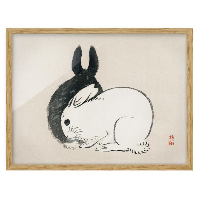 Quadri stampe Disegno vintage asiatico di due coniglietti