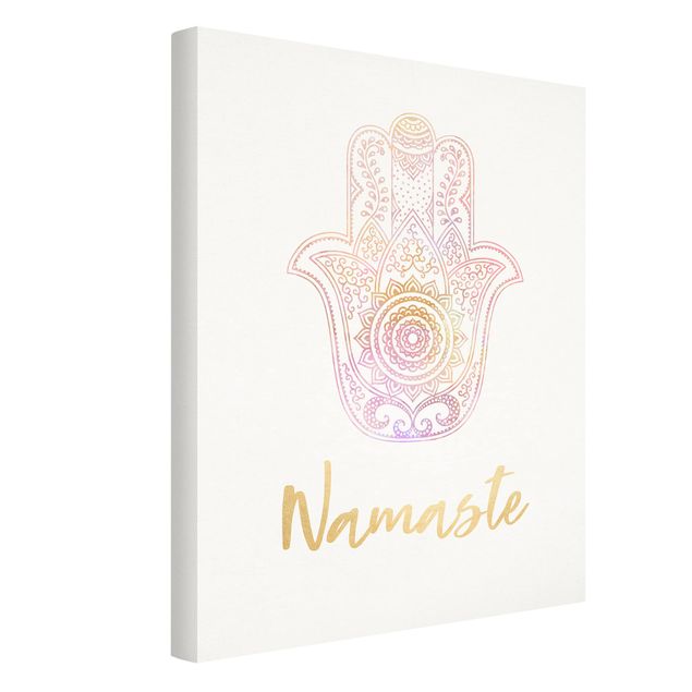 Quadri Mano Hamsa - Illustrazione Namaste Oro Rosa Chiaro